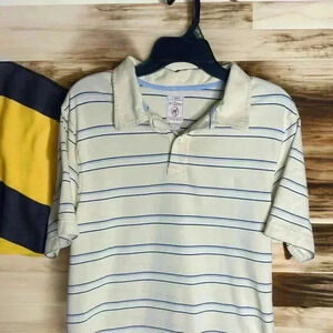 Red Camel Men's Size Medium Yellow W Blue Stripes Button-Up Golf Polo Golf Shirt